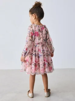 Baker by Ted Baker Floral Mesh Long Sleeve Bow Dress Outlet