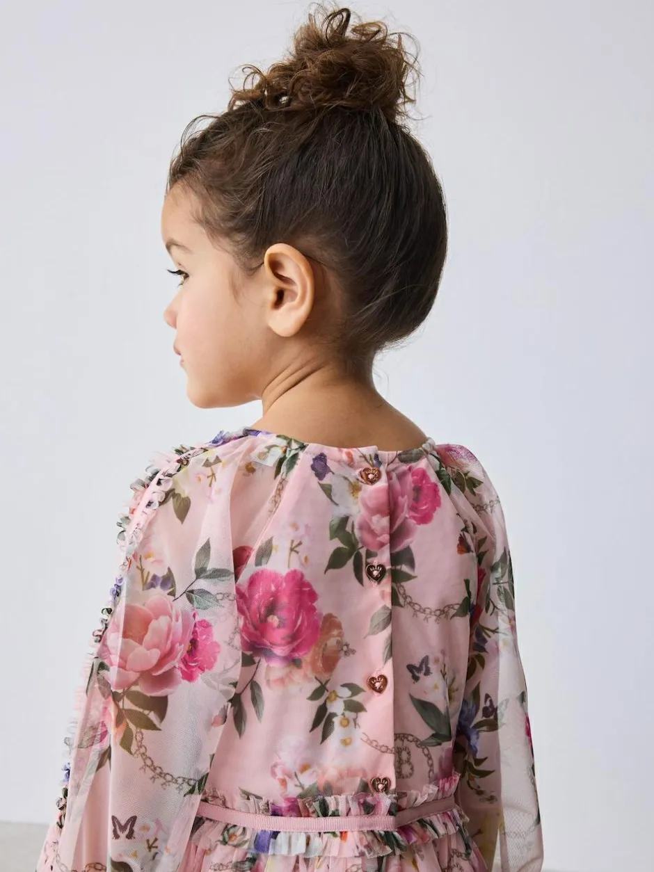 Baker by Ted Baker Floral Mesh Long Sleeve Bow Dress Outlet