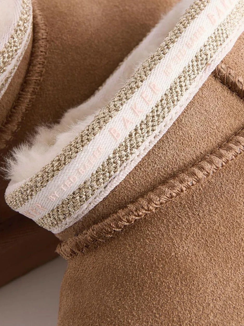Baker by Ted Baker Girls Water Repellent Cosy Suede Boots Tan Brown Sale