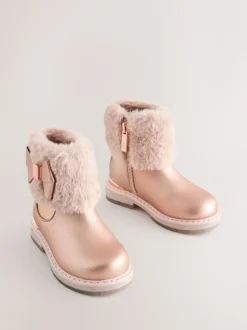 Baker by Ted Baker Girls Faux Fur Cuff Boots with Bow Pink Sale