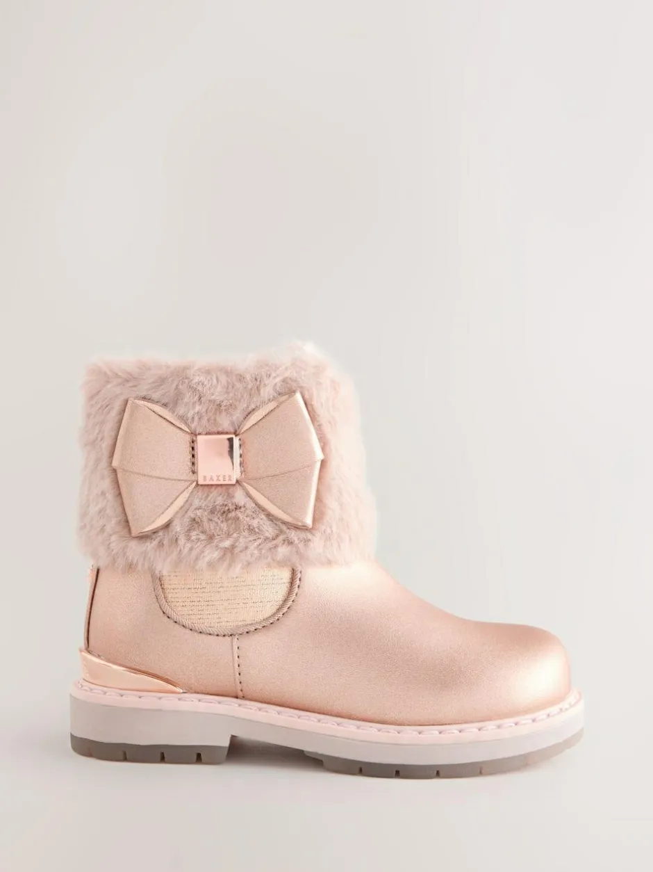 Baker by Ted Baker Girls Faux Fur Cuff Boots with Bow Pink Sale