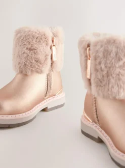 Baker by Ted Baker Girls Faux Fur Cuff Boots with Bow Pink Sale