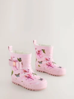 Baker by Ted Baker Girls Faux Fur Lined Welly Boots with Bow Pink Online