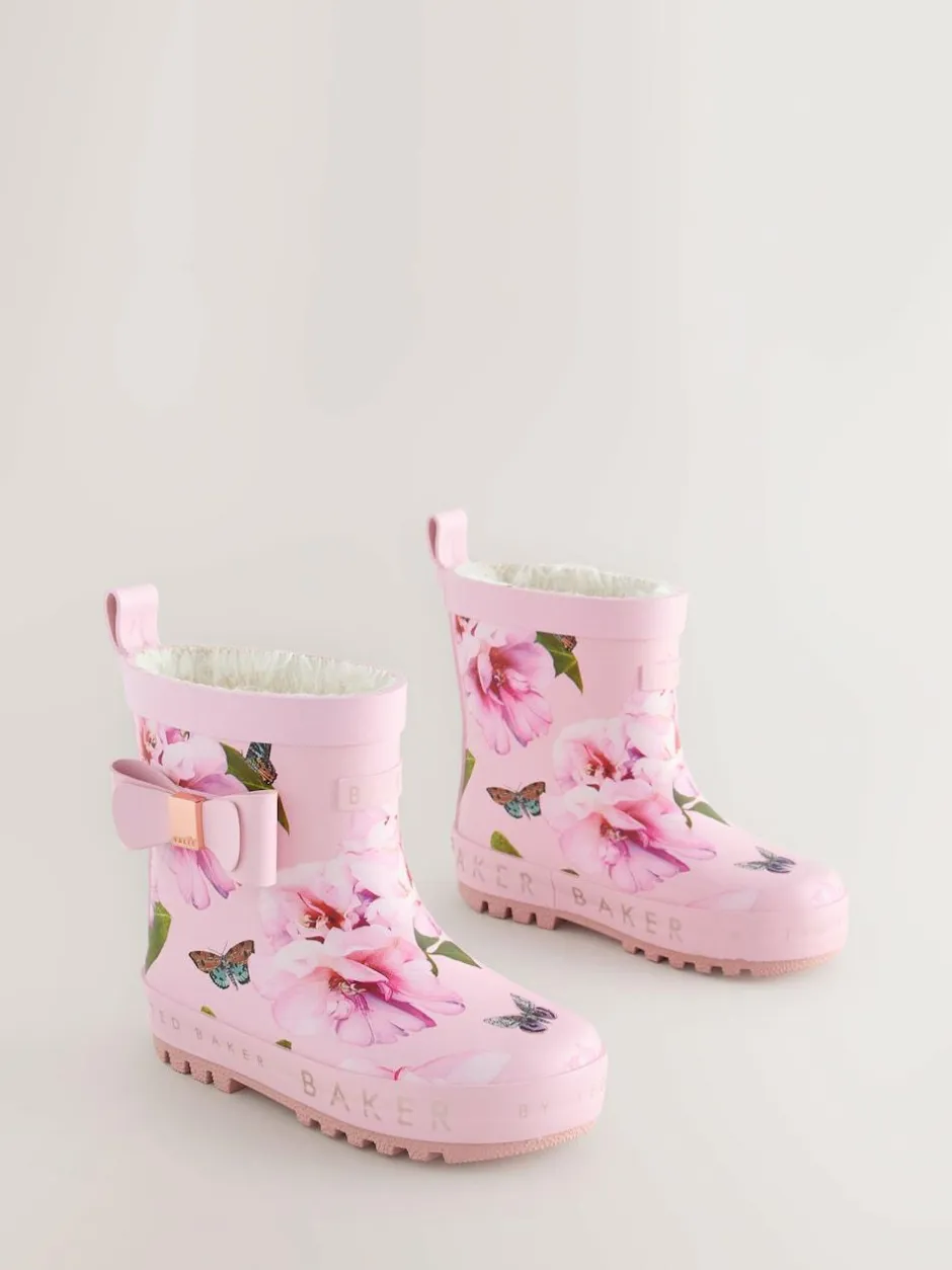 Baker by Ted Baker Girls Faux Fur Lined Welly Boots with Bow Pink Online