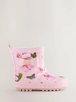 Baker by Ted Baker Girls Faux Fur Lined Welly Boots with Bow Pink Online