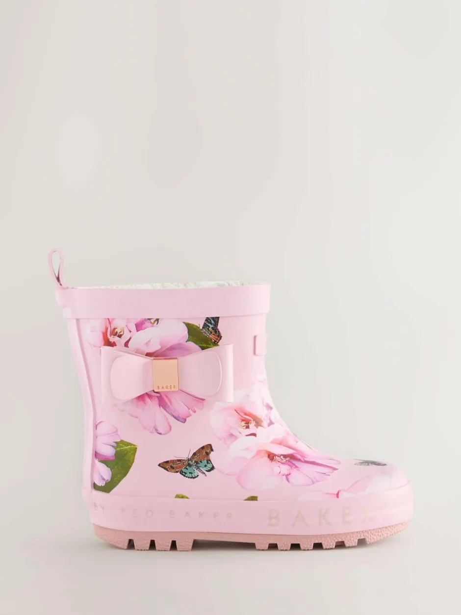 Baker by Ted Baker Girls Faux Fur Lined Welly Boots with Bow Pink Online
