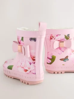 Baker by Ted Baker Girls Faux Fur Lined Welly Boots with Bow Pink Online