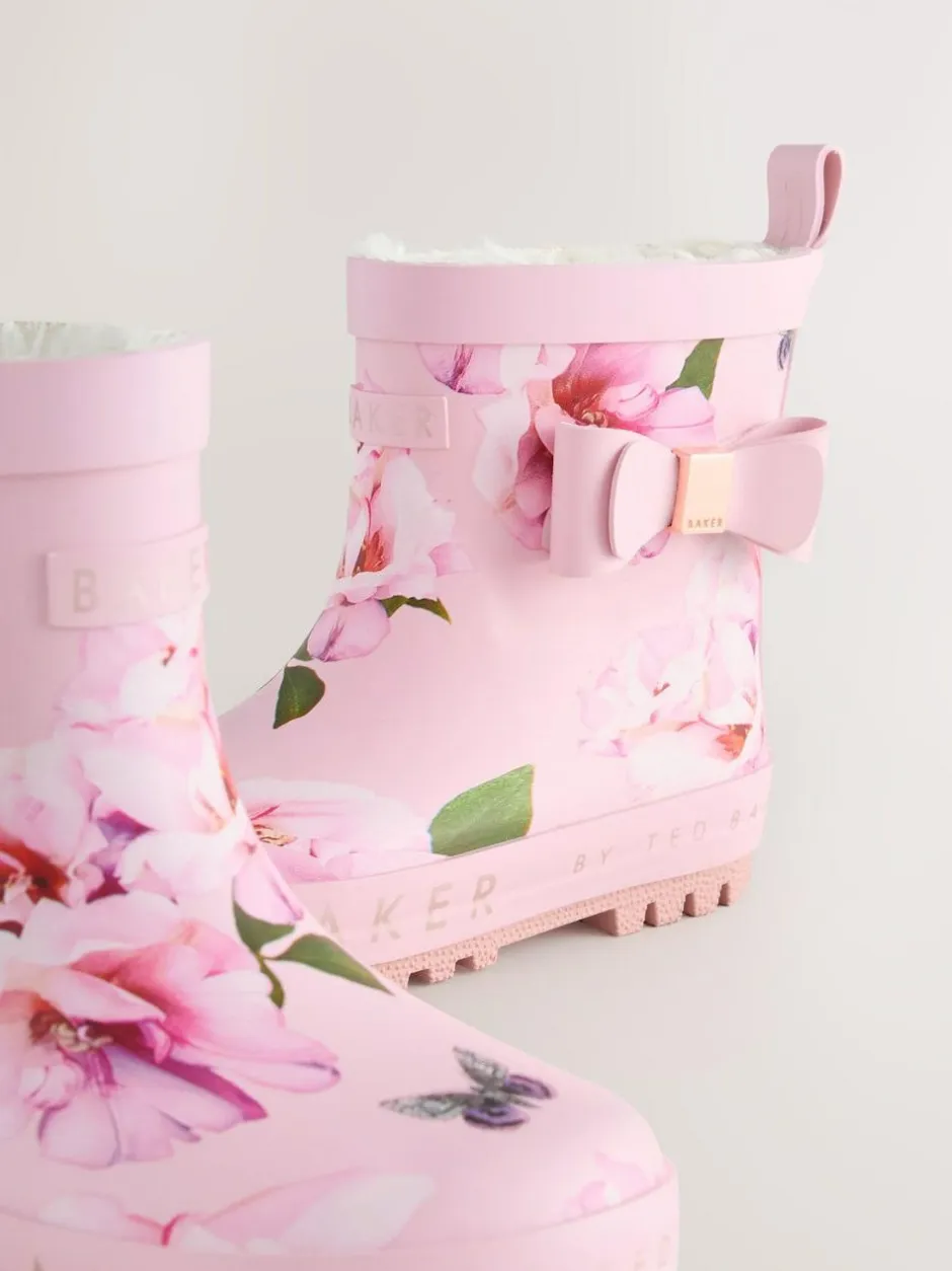 Baker by Ted Baker Girls Faux Fur Lined Welly Boots with Bow Pink Online