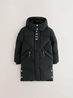 Baker by Ted Baker Girls Shower Resistant Longline Padded Coat Black Clearance