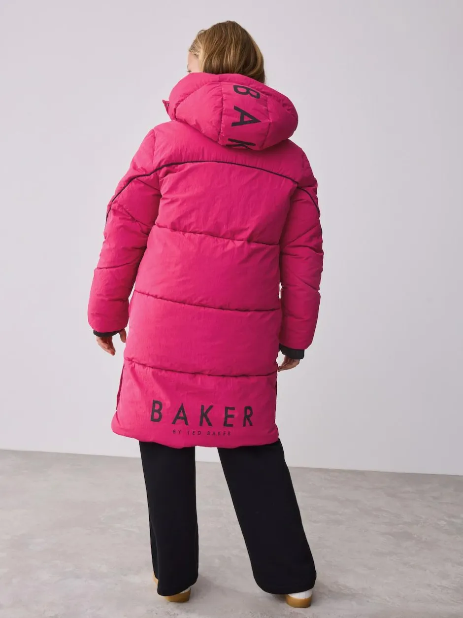Baker by Ted Baker Girls Shower Resistant Longline Padded Coat Pink Sale