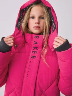 Baker by Ted Baker Girls Shower Resistant Longline Padded Coat Pink Sale