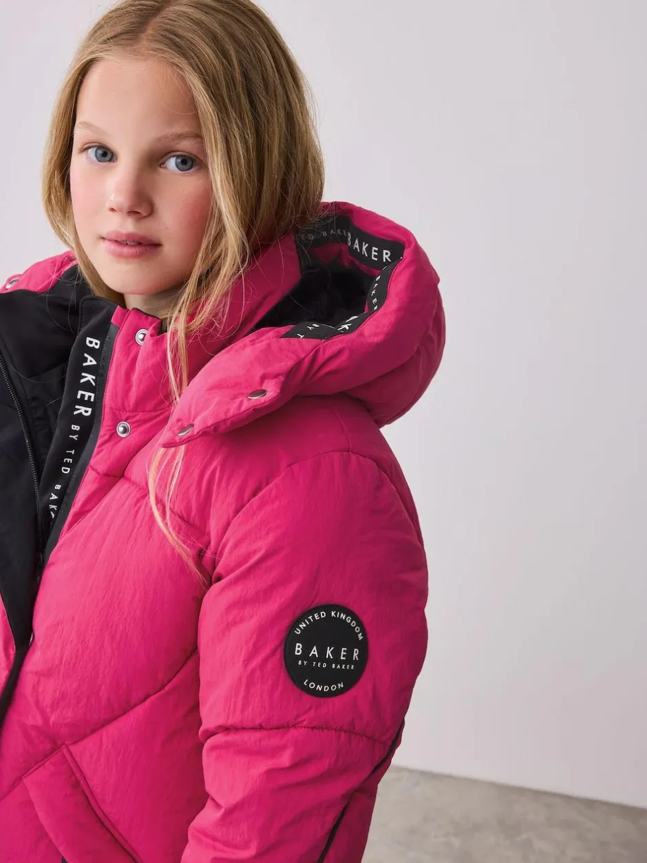 Baker by Ted Baker Girls Shower Resistant Longline Padded Coat Pink Sale