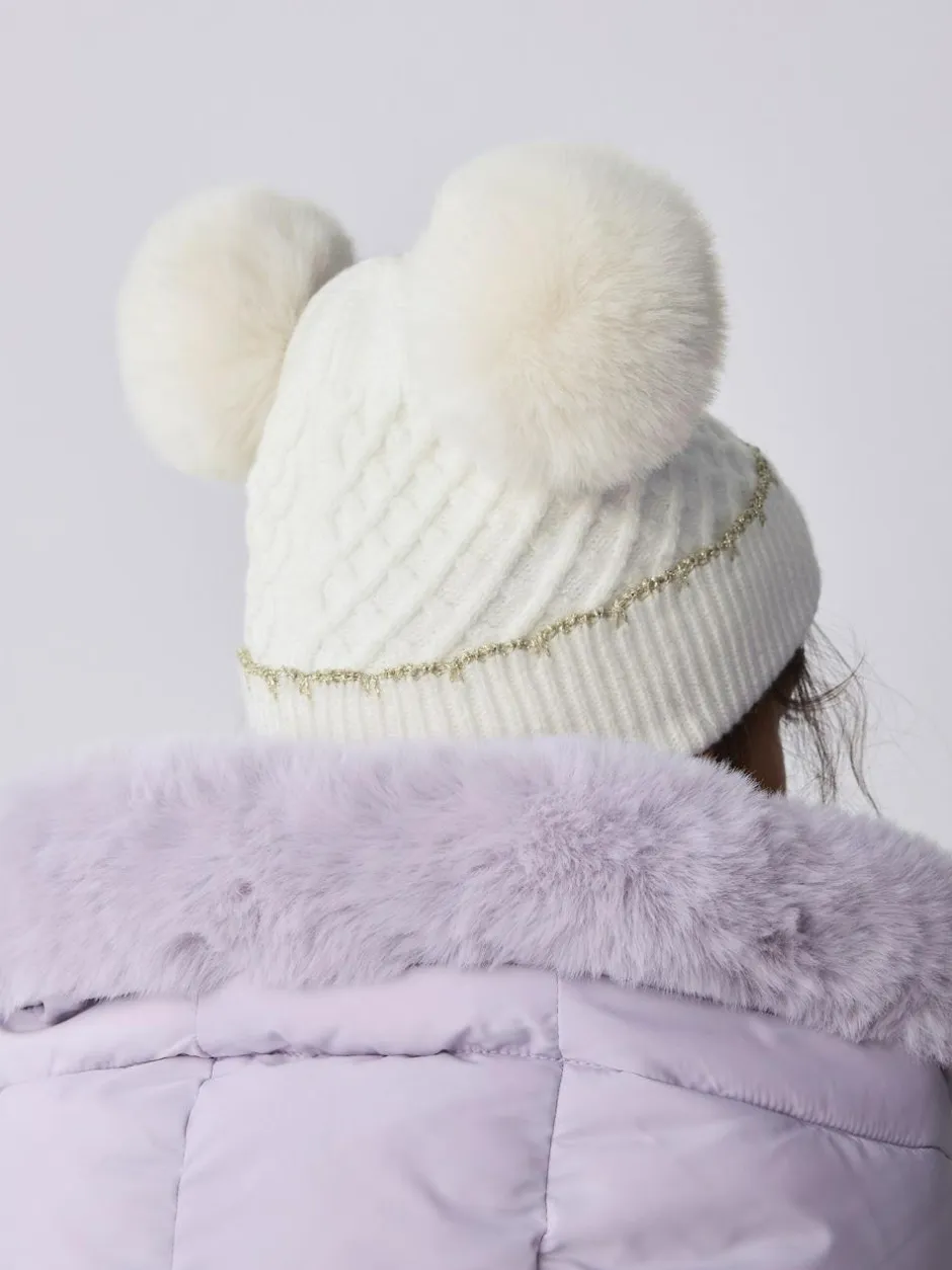 Baker by Ted Baker Girls Double Pom Eared Hat and Mittens Set Cream Online