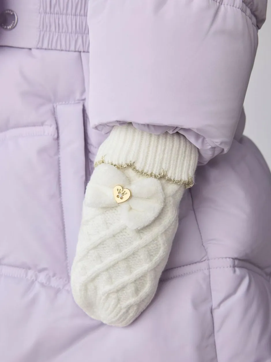 Baker by Ted Baker Girls Double Pom Eared Hat and Mittens Set Cream Online