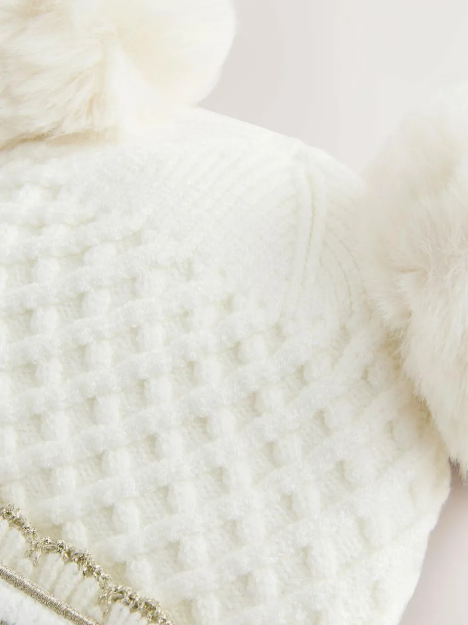 Baker by Ted Baker Girls Double Pom Eared Hat and Mittens Set Cream Online