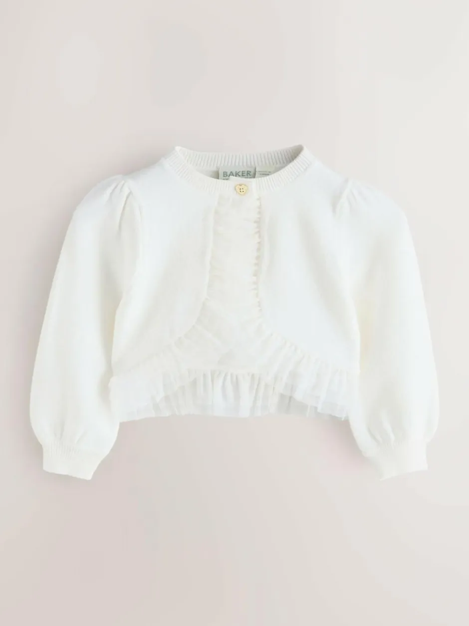 Baker by Ted Baker Knitted Mesh Ruffle Hem Cardigan White Best