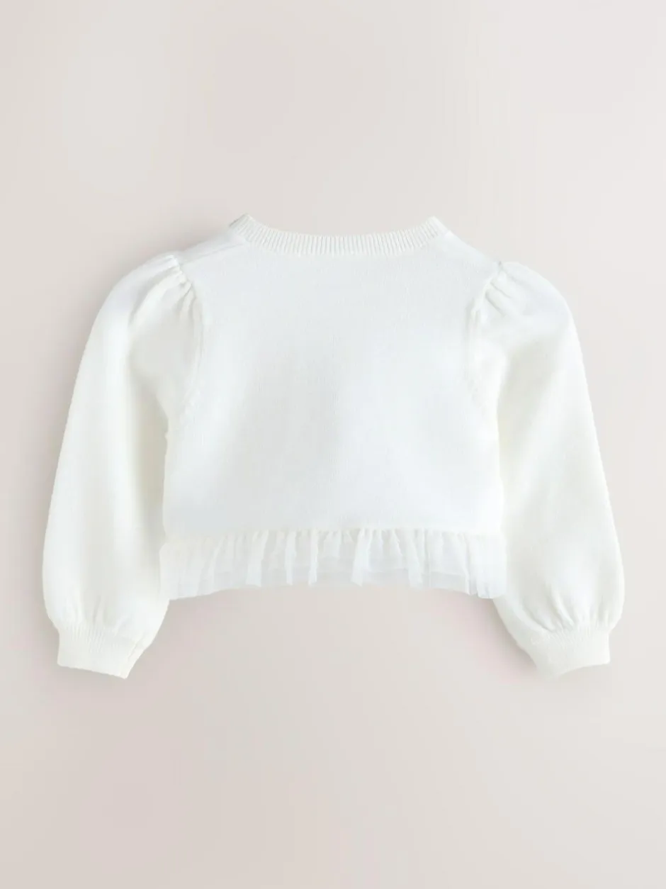 Baker by Ted Baker Knitted Mesh Ruffle Hem Cardigan White Best