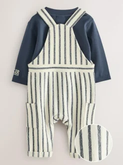 Baker by Ted Baker Long Sleeve T-Shirt and Striped Dungarees Set Outlet