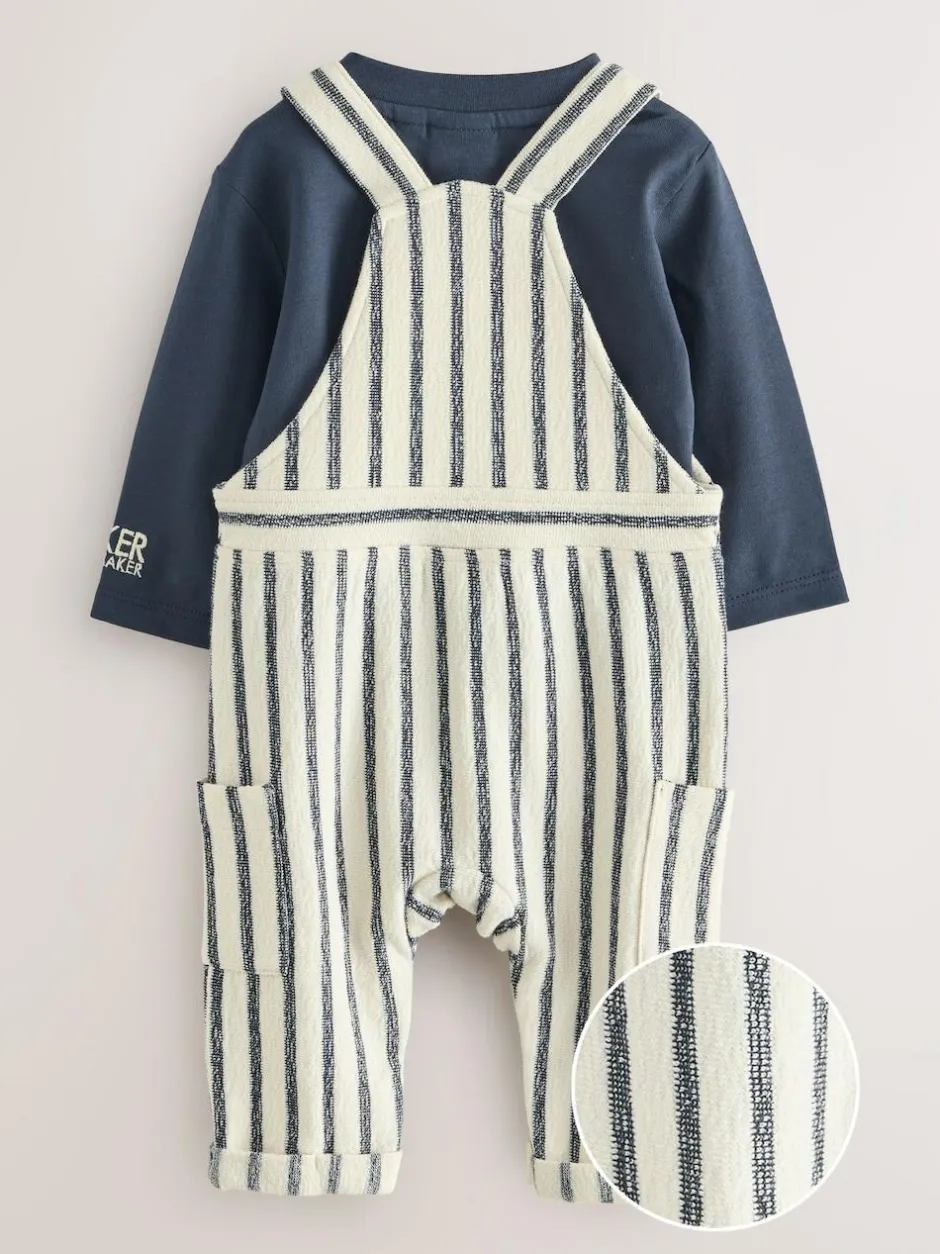 Baker by Ted Baker Long Sleeve T-Shirt and Striped Dungarees Set Outlet