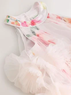 Baker by Ted Baker Pink 3D Fluffy Ruffle Mesh Overlay Halter Dress Best