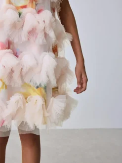 Baker by Ted Baker Pink 3D Fluffy Ruffle Mesh Overlay Halter Dress Best