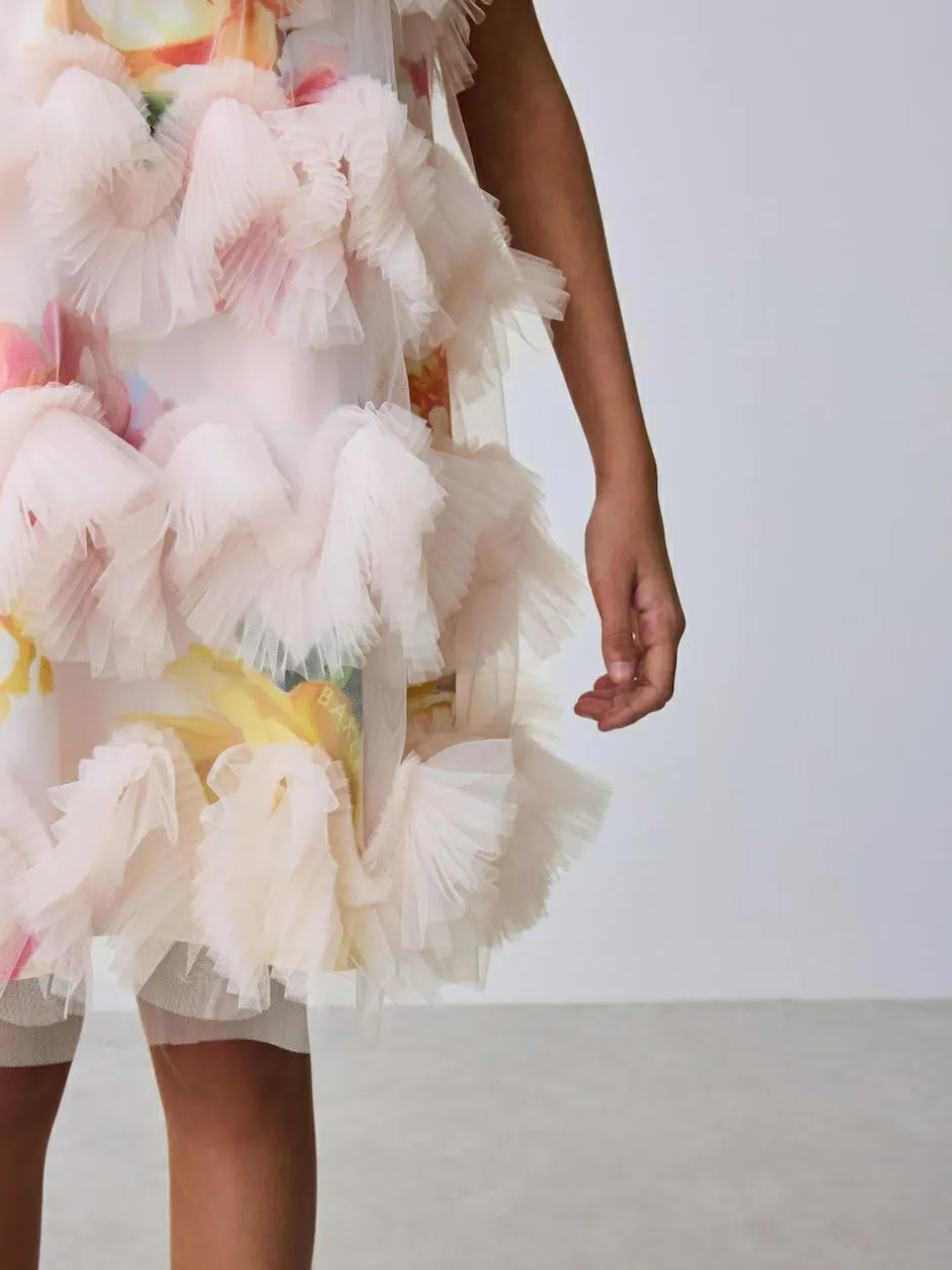 Baker by Ted Baker Pink 3D Fluffy Ruffle Mesh Overlay Halter Dress Best