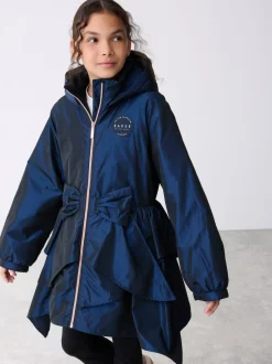 Baker by Ted Baker Shower Resistant Bow Frill Raincoat Navy New