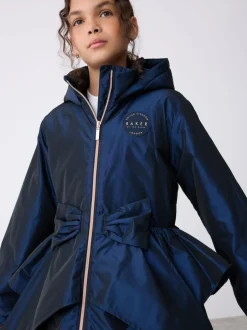 Baker by Ted Baker Shower Resistant Bow Frill Raincoat Navy New