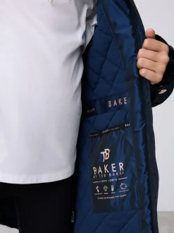 Baker by Ted Baker Shower Resistant Bow Frill Raincoat Navy New