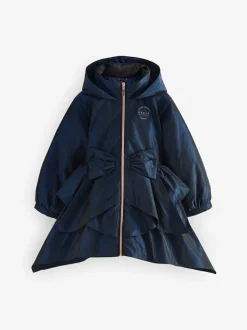 Baker by Ted Baker Shower Resistant Bow Frill Raincoat Navy New