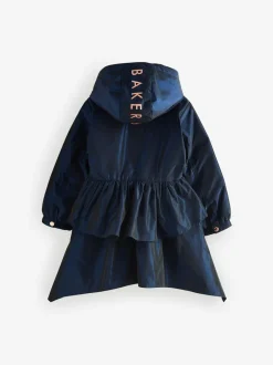Baker by Ted Baker Shower Resistant Bow Frill Raincoat Navy New
