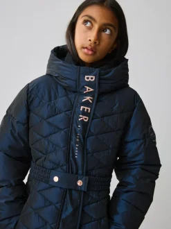 Baker by Ted Baker Shower Resistant Midweight Belted Padded Coat Navy Hot