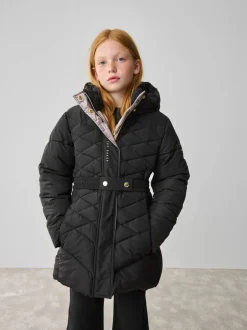 Baker by Ted Baker Shower Resistant Midweight Belted Padded Coat Black Hot