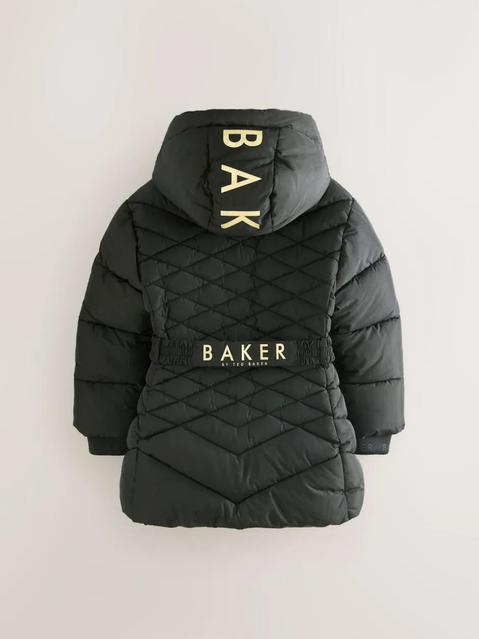 Baker by Ted Baker Shower Resistant Midweight Belted Padded Coat Black Hot