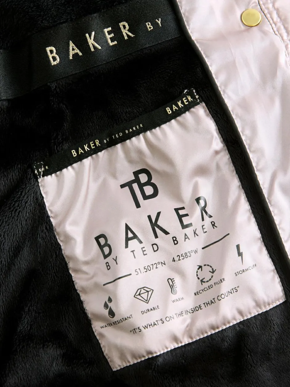 Baker by Ted Baker Shower Resistant Midweight Belted Padded Coat Black Hot