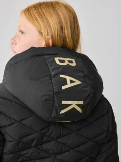 Baker by Ted Baker Shower Resistant Midweight Belted Padded Coat Black Hot