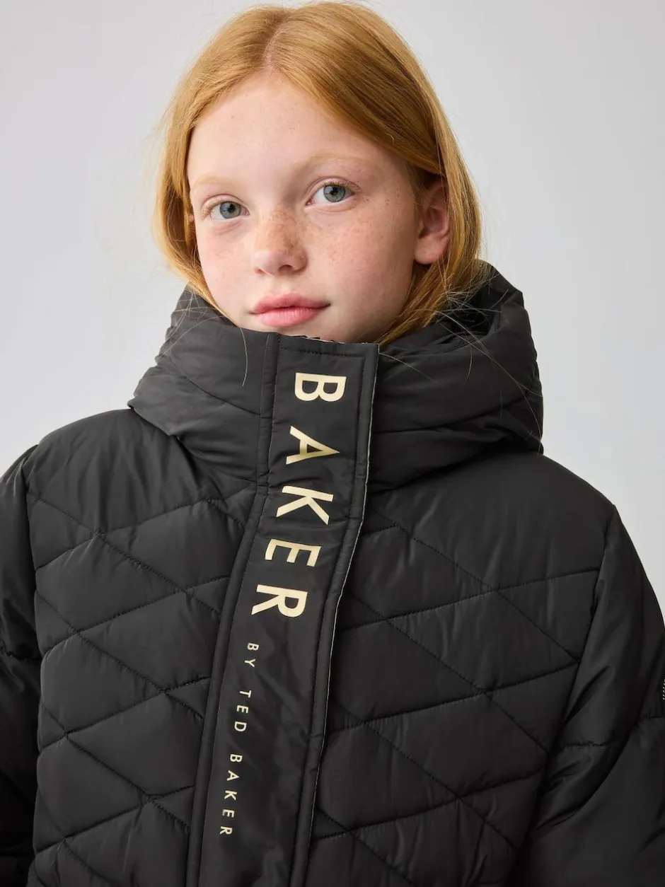 Baker by Ted Baker Shower Resistant Midweight Belted Padded Coat Black Hot