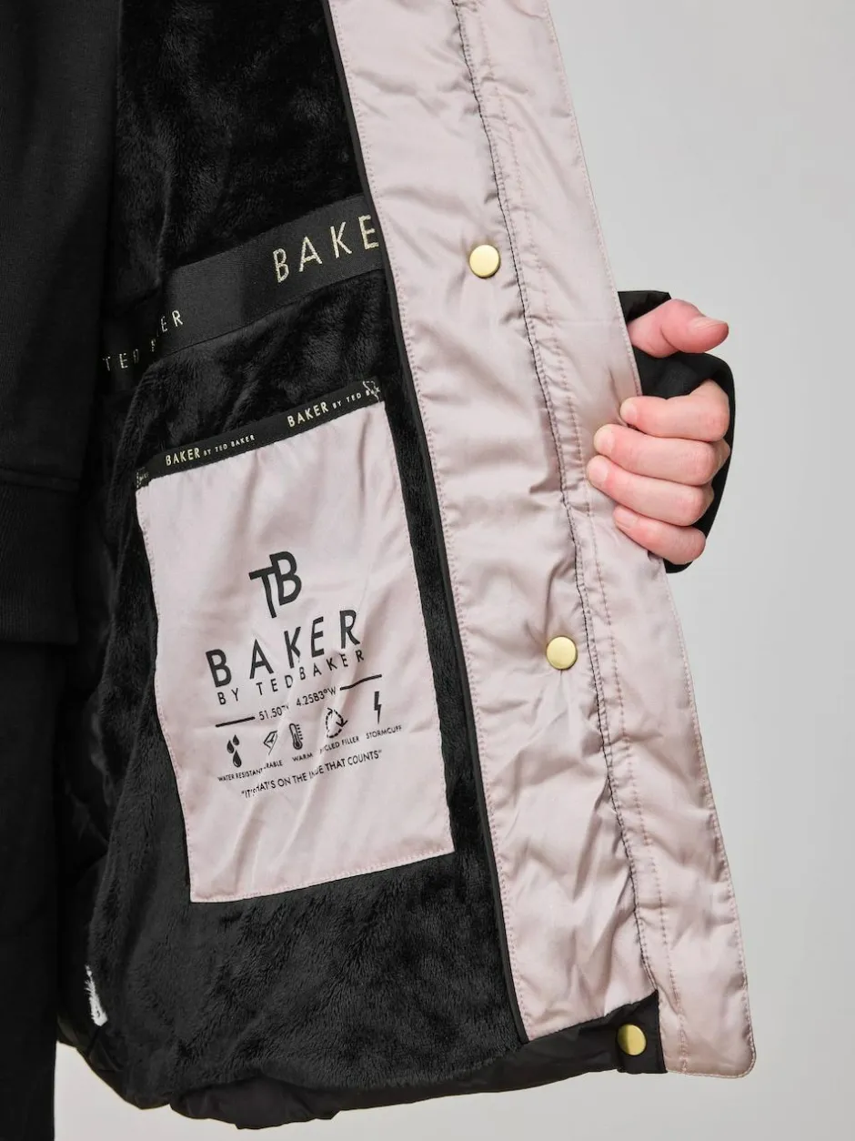 Baker by Ted Baker Shower Resistant Midweight Belted Padded Coat Black Hot