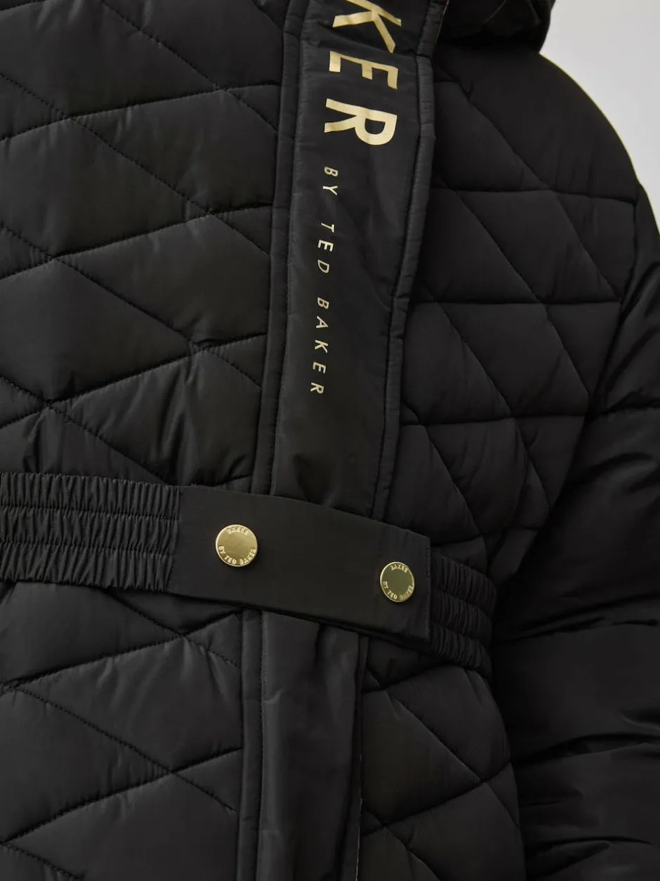 Baker by Ted Baker Shower Resistant Midweight Belted Padded Coat Black Hot