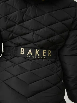 Baker by Ted Baker Shower Resistant Midweight Belted Padded Coat Black Hot