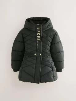 Baker by Ted Baker Shower Resistant Midweight Belted Padded Coat Black Hot