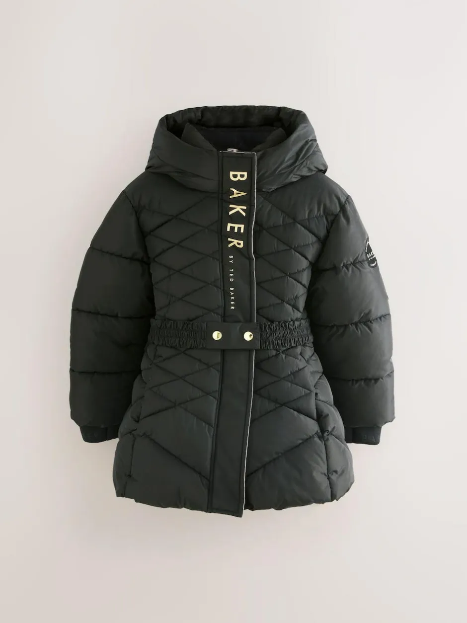 Baker by Ted Baker Shower Resistant Midweight Belted Padded Coat Black Hot