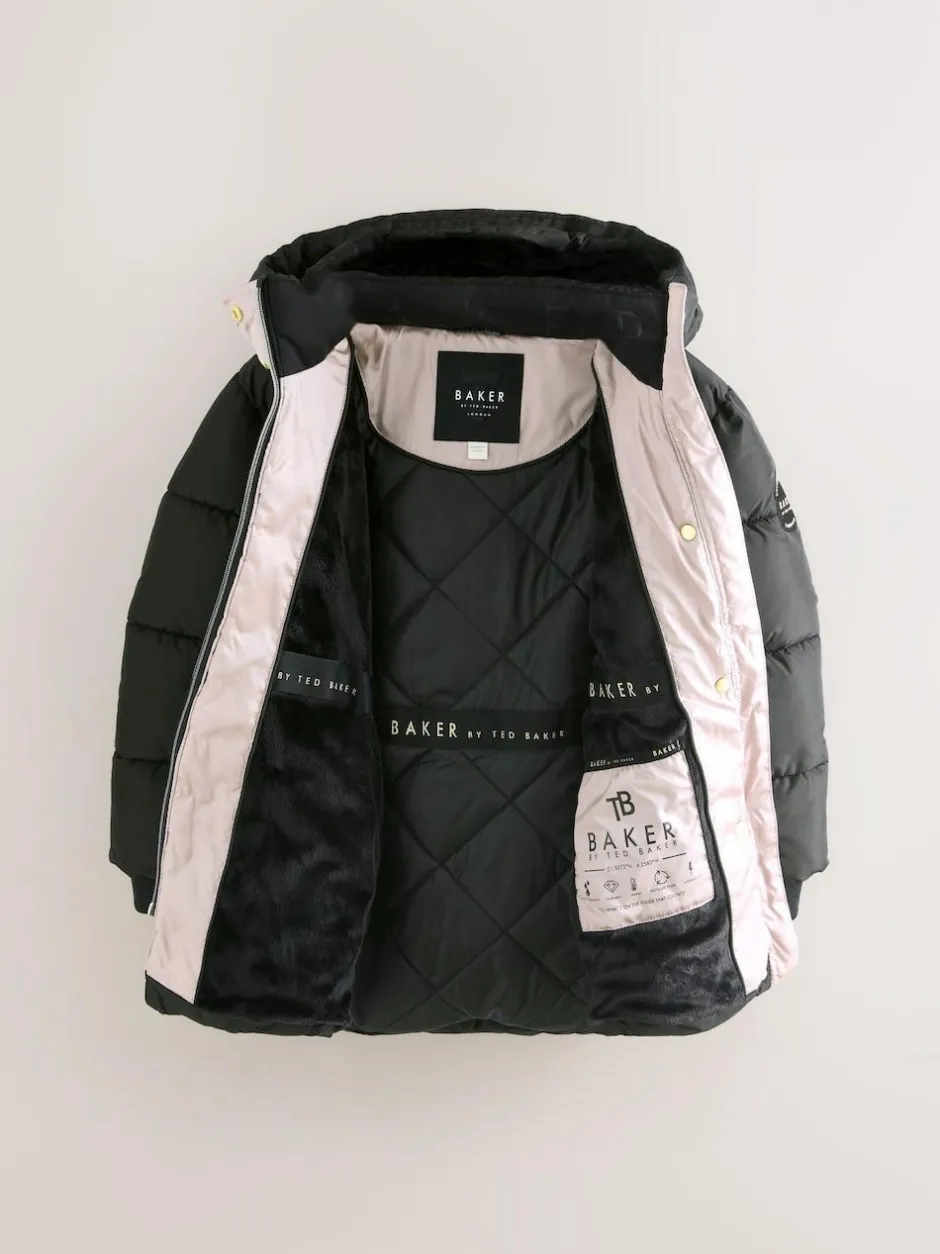 Baker by Ted Baker Shower Resistant Midweight Belted Padded Coat Black Hot
