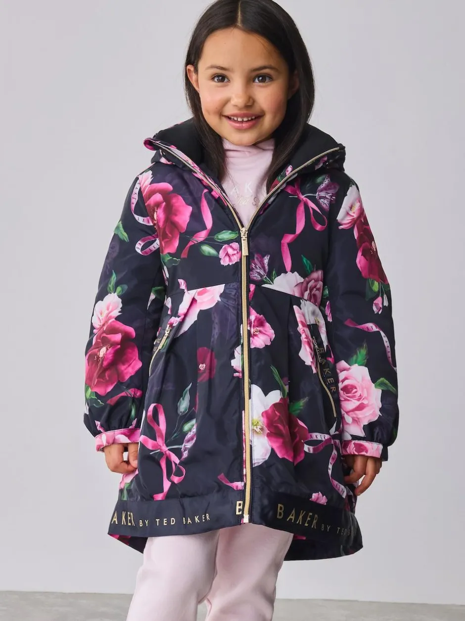 Baker by Ted Baker Shower Resistant Branded Hem Raincoat Navy Hot