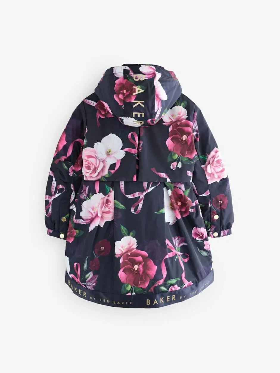 Baker by Ted Baker Shower Resistant Branded Hem Raincoat Navy Hot