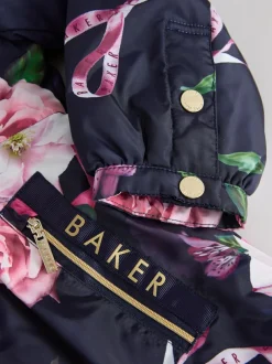Baker by Ted Baker Shower Resistant Branded Hem Raincoat Navy Hot