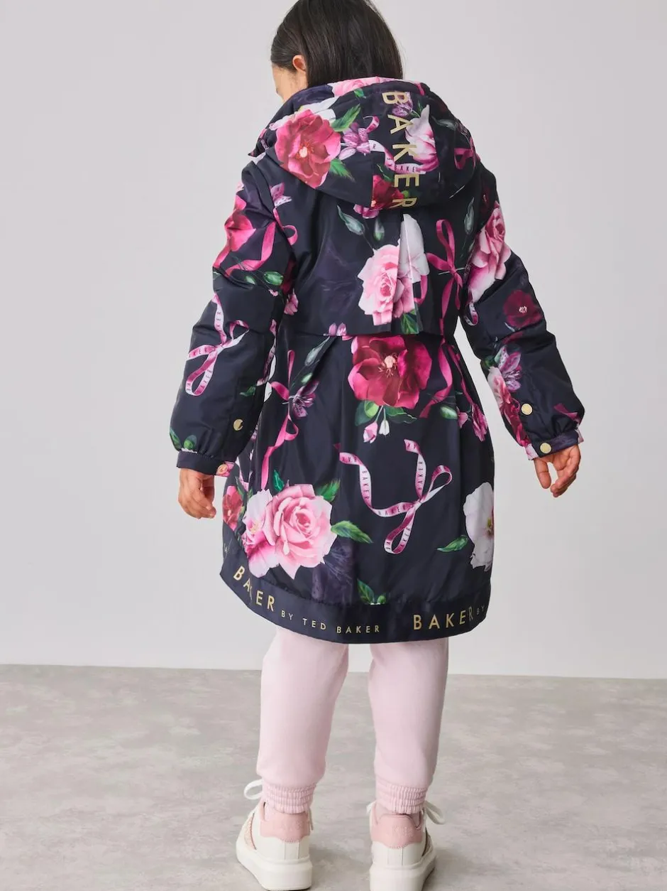 Baker by Ted Baker Shower Resistant Branded Hem Raincoat Navy Hot