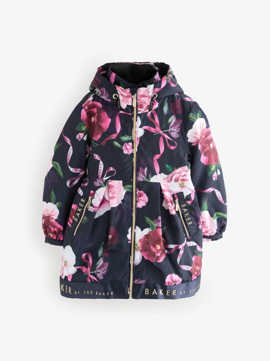 Baker by Ted Baker Shower Resistant Branded Hem Raincoat Navy Hot