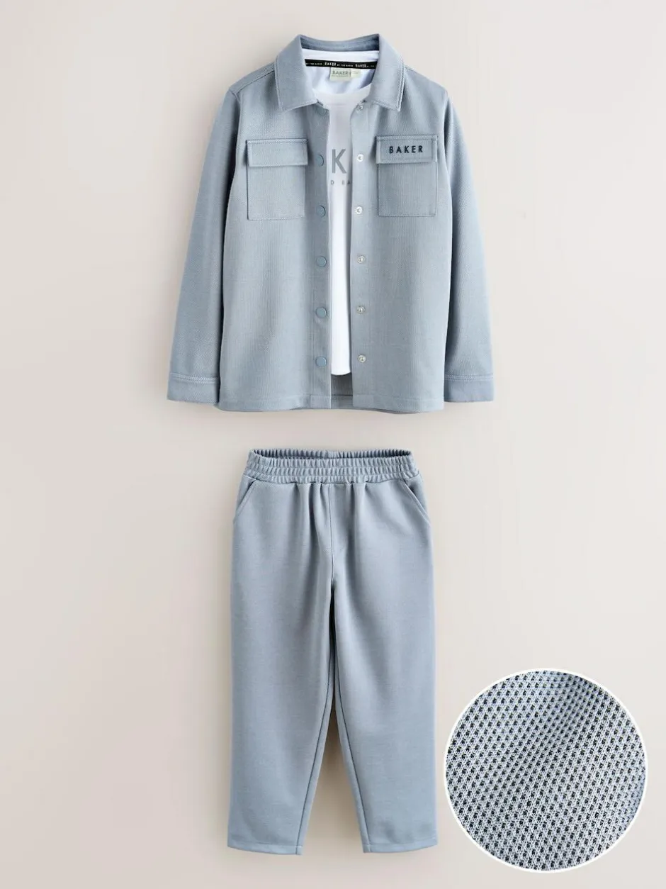 Baker by Ted Baker Textured Shacket, T-Shirt and Trousers Set