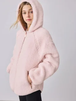 Baker by Ted Baker Zip-Through Hooded Borg Fleece Jacket Pink Outlet